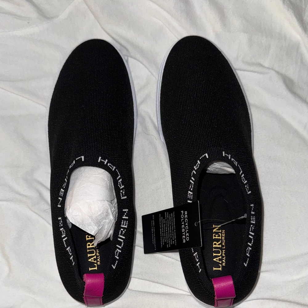 Ralph Lauren Black Slip-On Shoes with Pink Detail